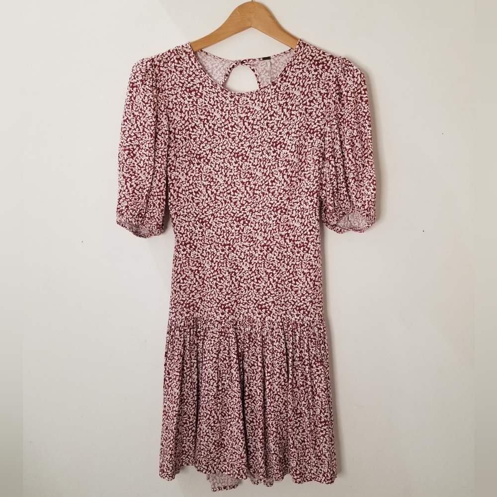 Free People Dancing In The Dark Mini Dress Plum Red Floral Print Sz S - Picture 4 of 14